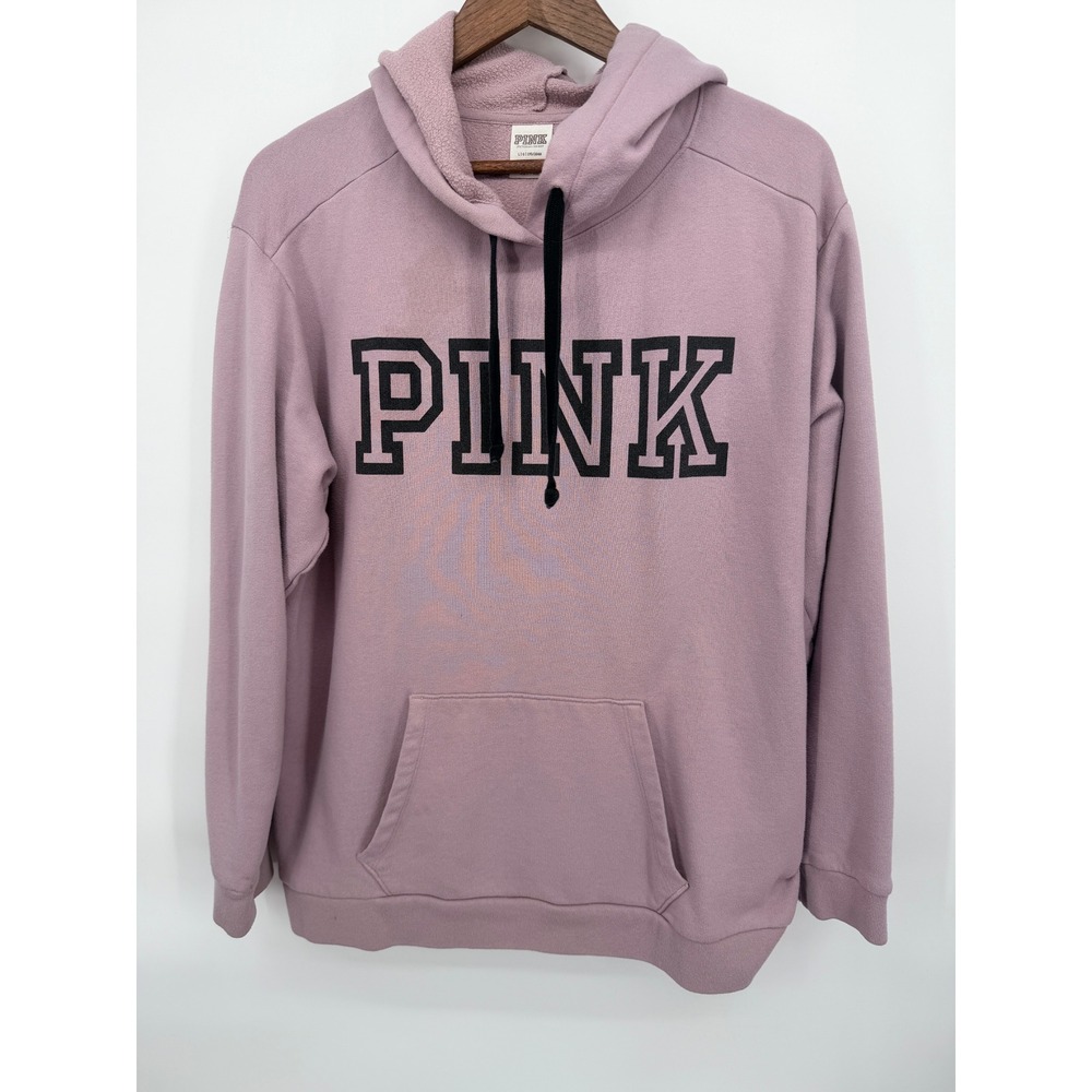 PINK Victoria's Secret Hoodie Women Large Mauve Good Logo Fleece Pullover